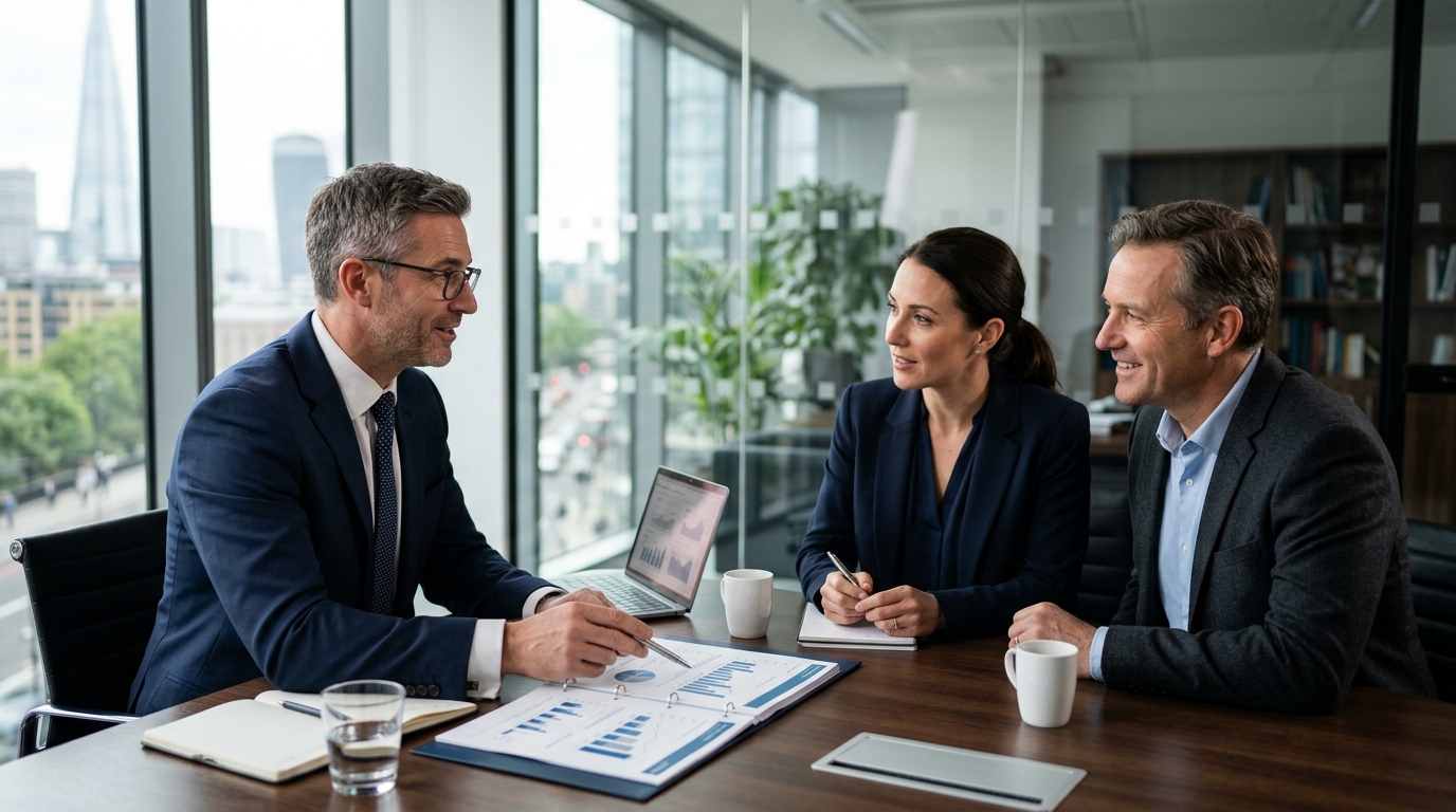 financial advisor consulting with business owners