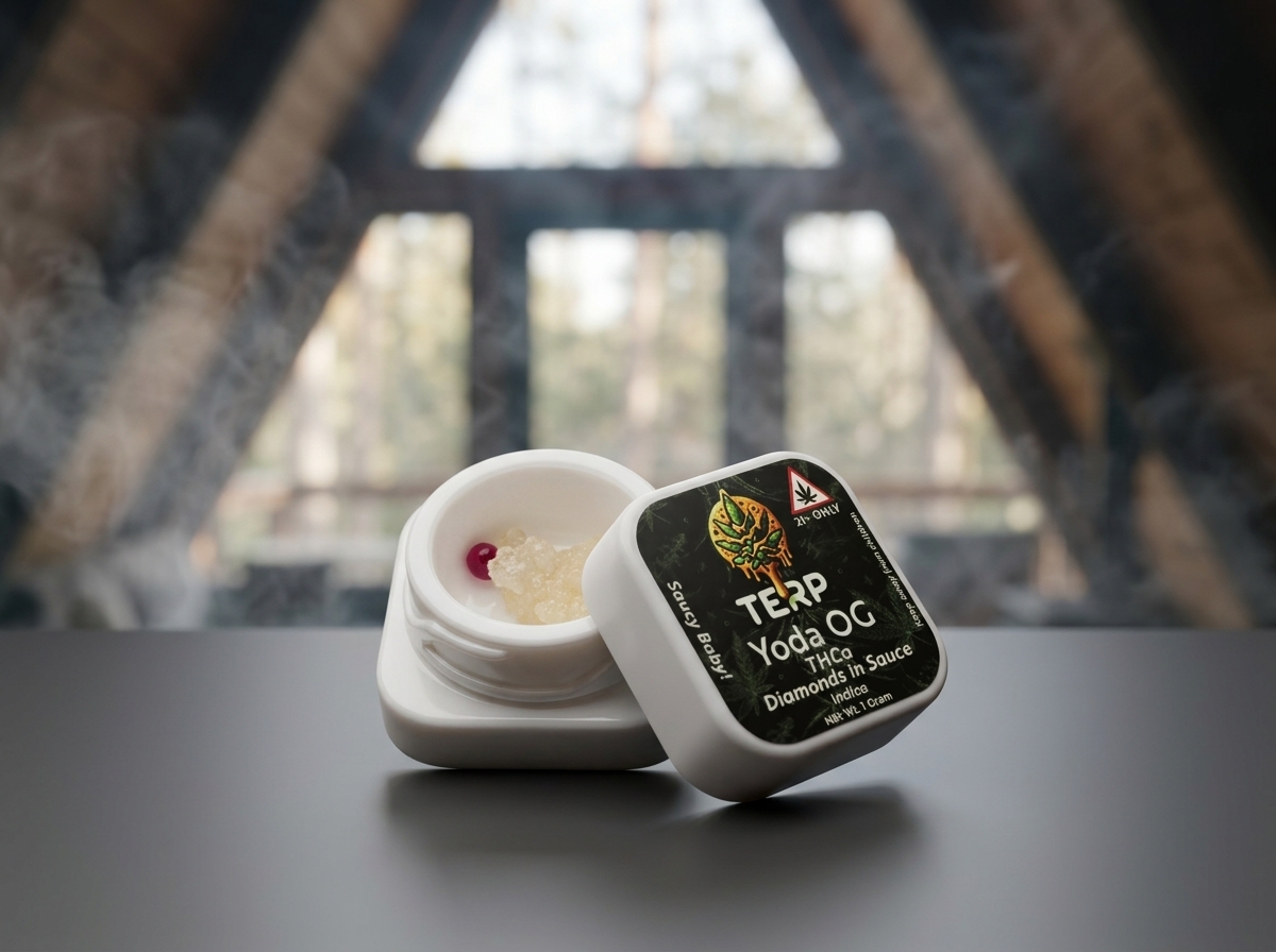 Diamonds in Sauce THCA Concentrate Yoda OG Indica 1 gram jar