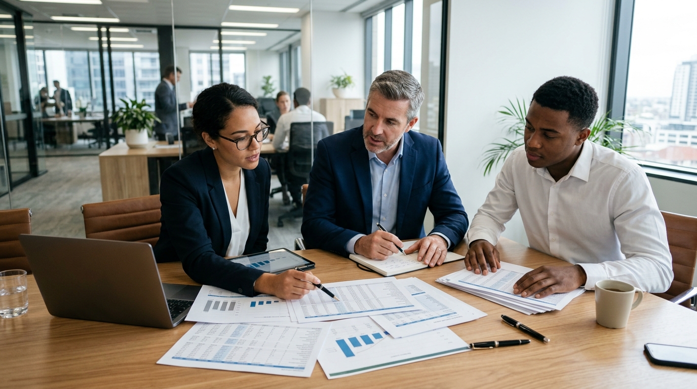 accountants collaborating over financial reports