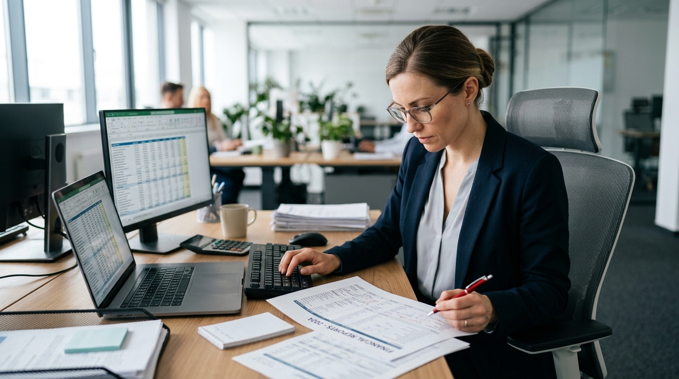 real estate accountant working on financial reports