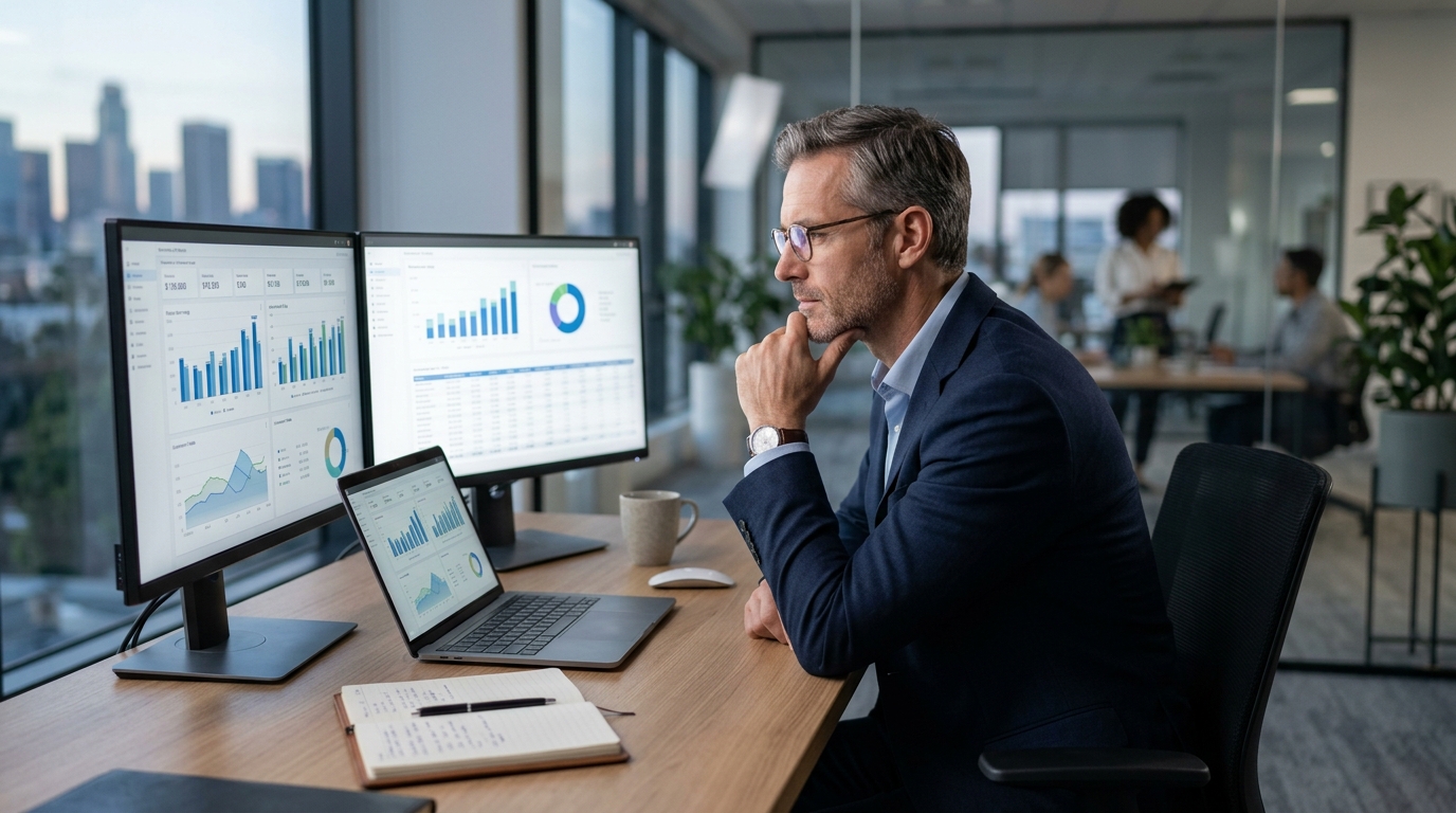 business owner analyzing e-commerce finances