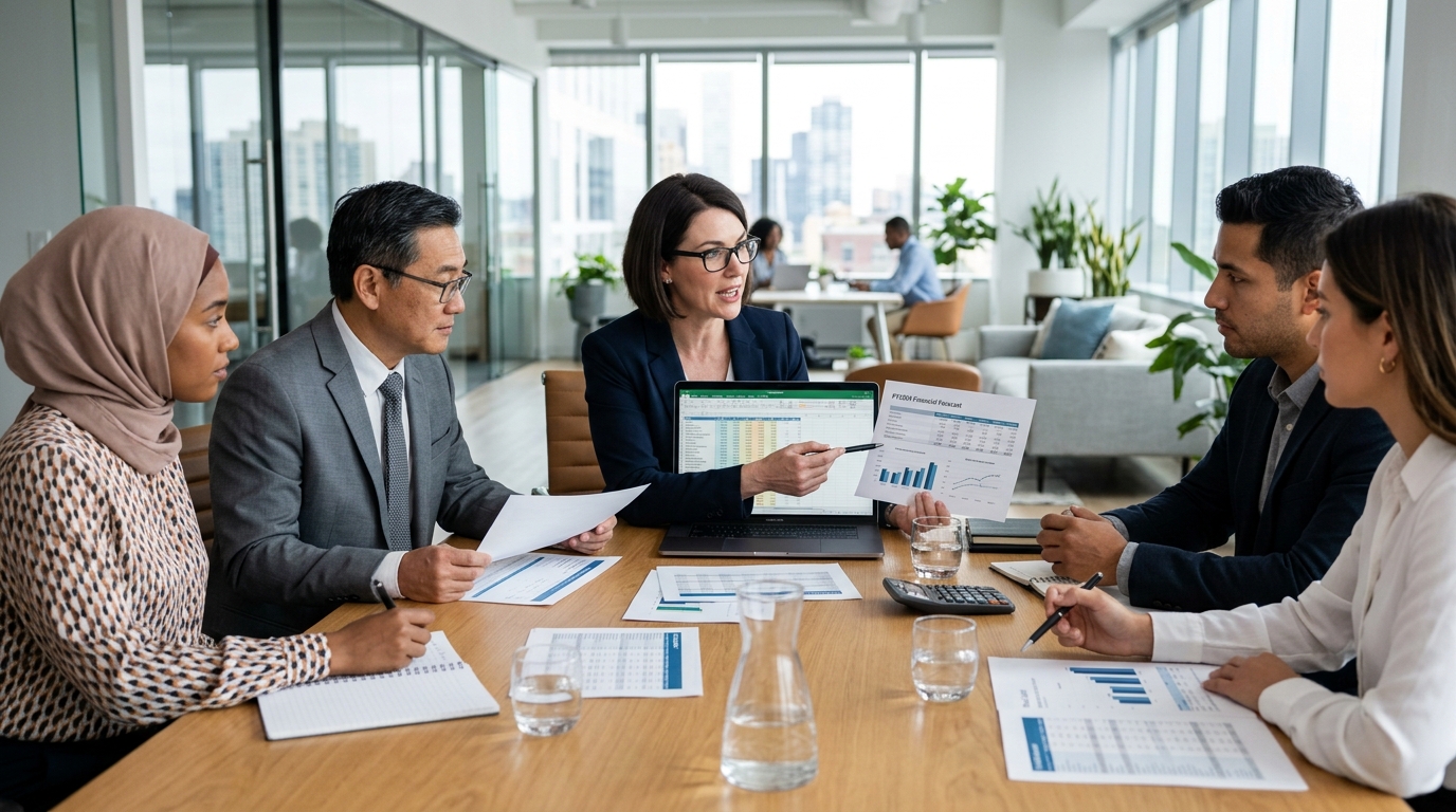 business team discussing accounting strategy
