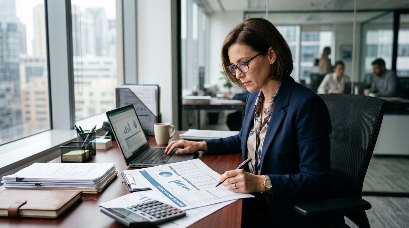 accountant working on financial reports