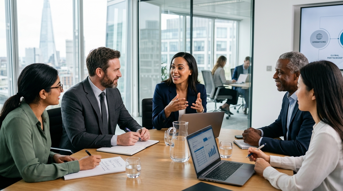business team discussing outsourcing benefits