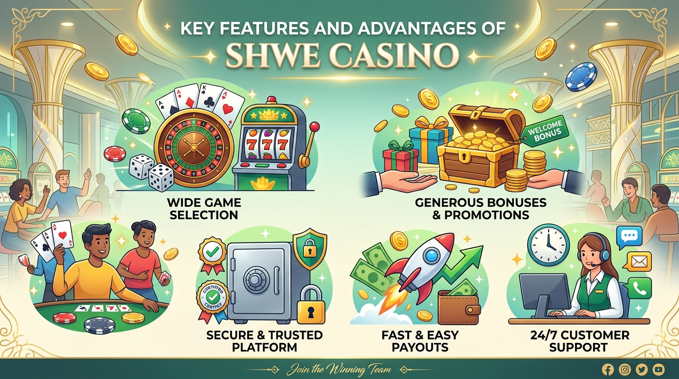 ရွှေကာစီနို၏ အဓိကထူးခြားချက်များနှင့် အားသာချက်များ