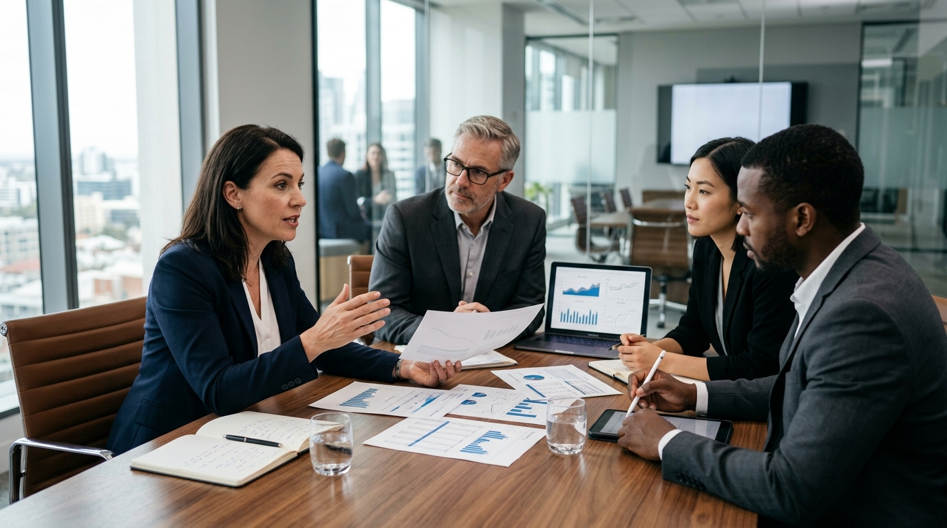 business team discussing financial strategy