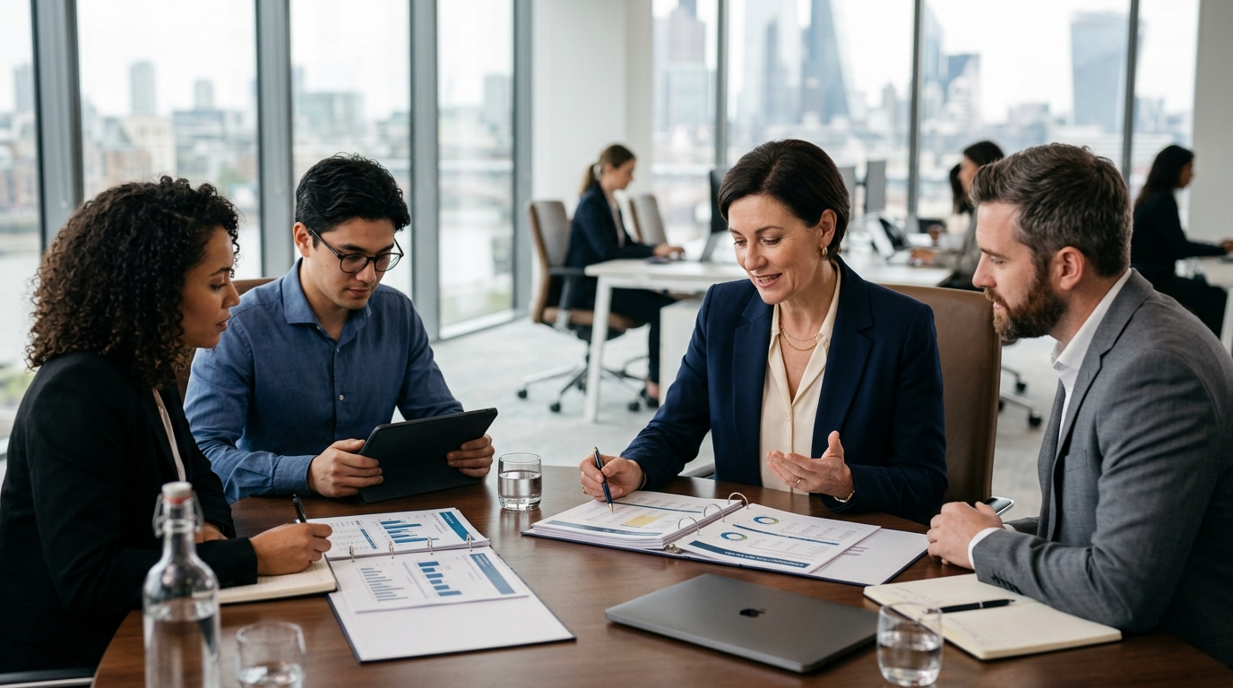 CFO reviewing financial strategy with team