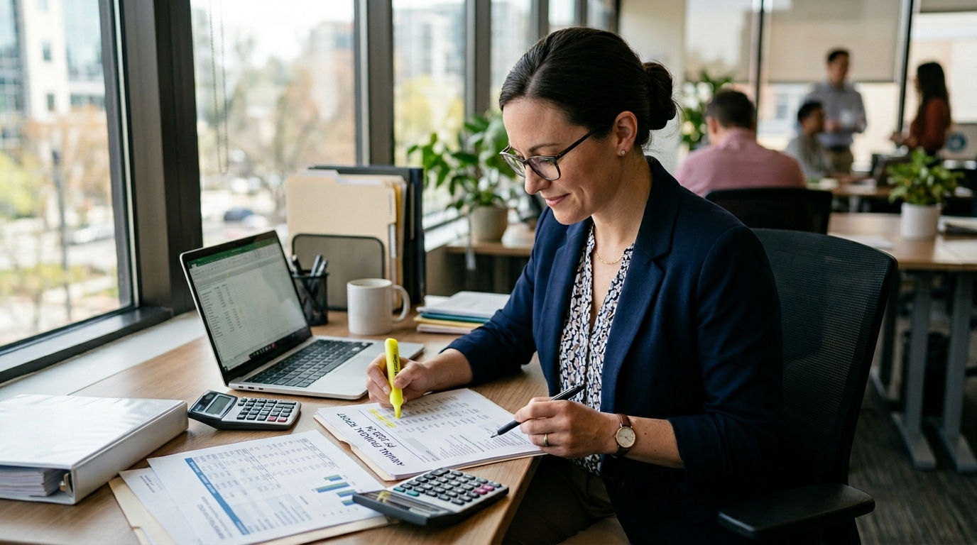 nonprofit accountant working on financial reports