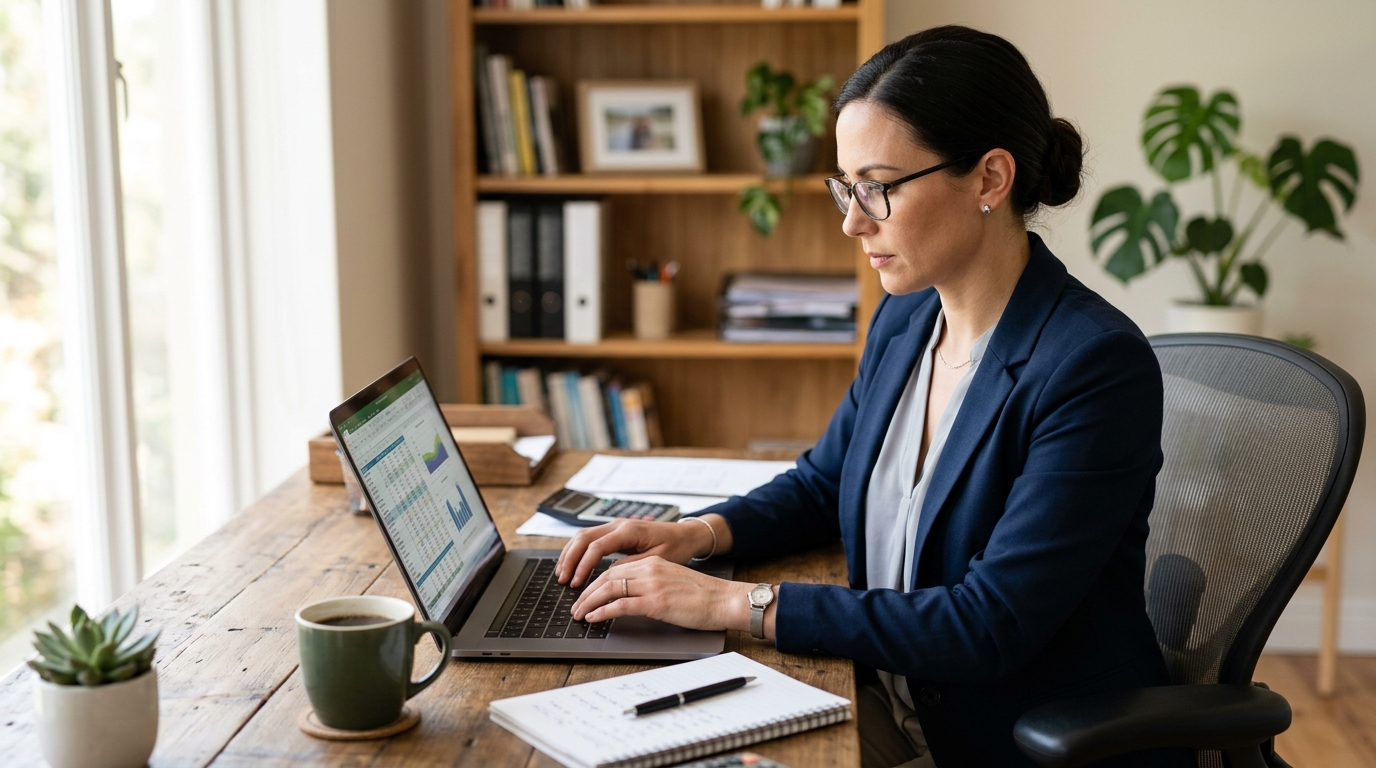 accountant working remotely on laptop