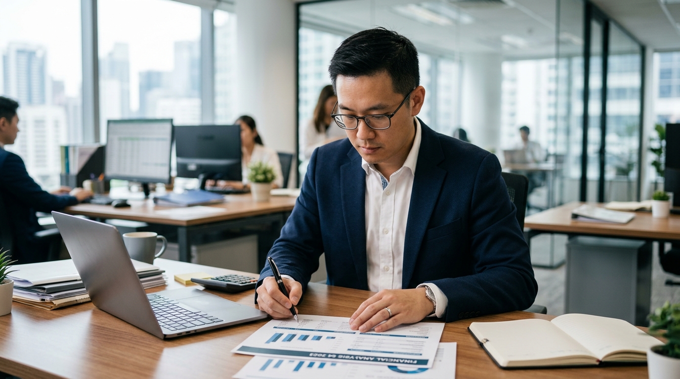 business accountant working on financial reports