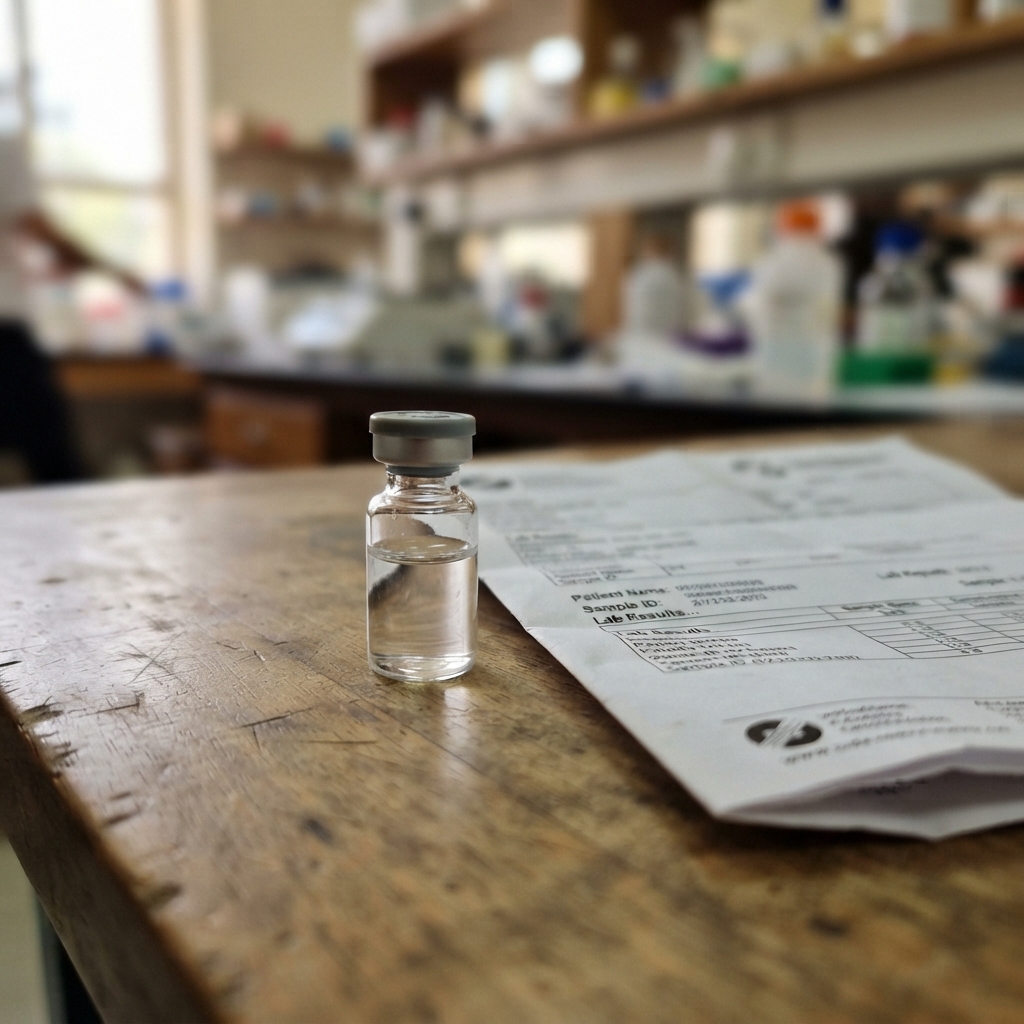 A testosterone vial and lab report