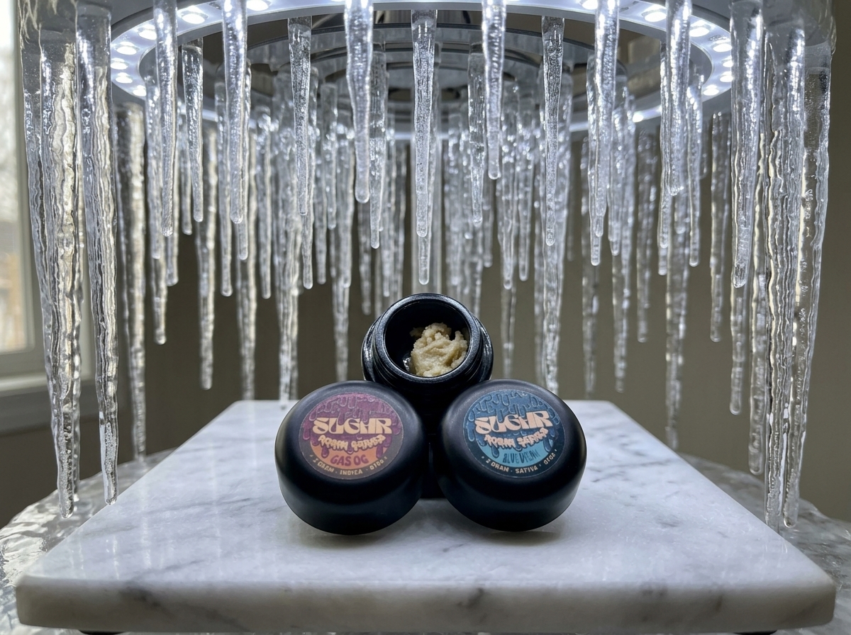 Sugar Rosin Series THCA Dabs 2g jar stored in cool dark place