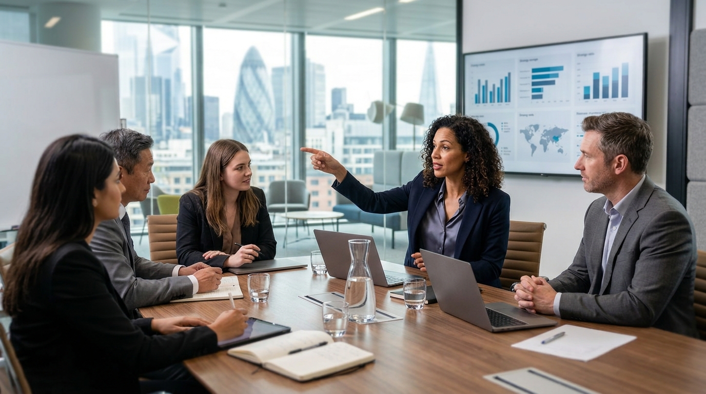business team discussing strategy in office
