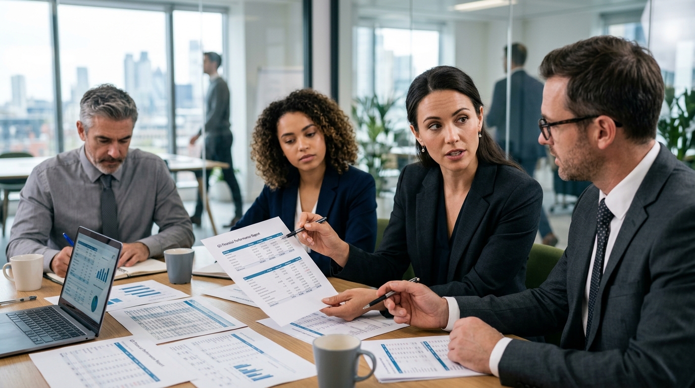 accounting team discussing financial reports