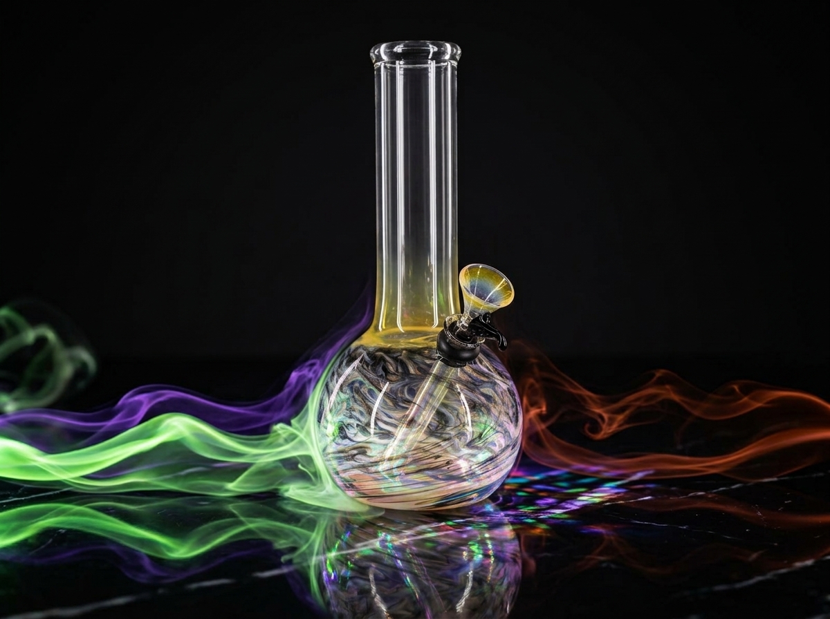Raked tiger stripe accented beaker bong 8 inch for easy dabbing and cleaning