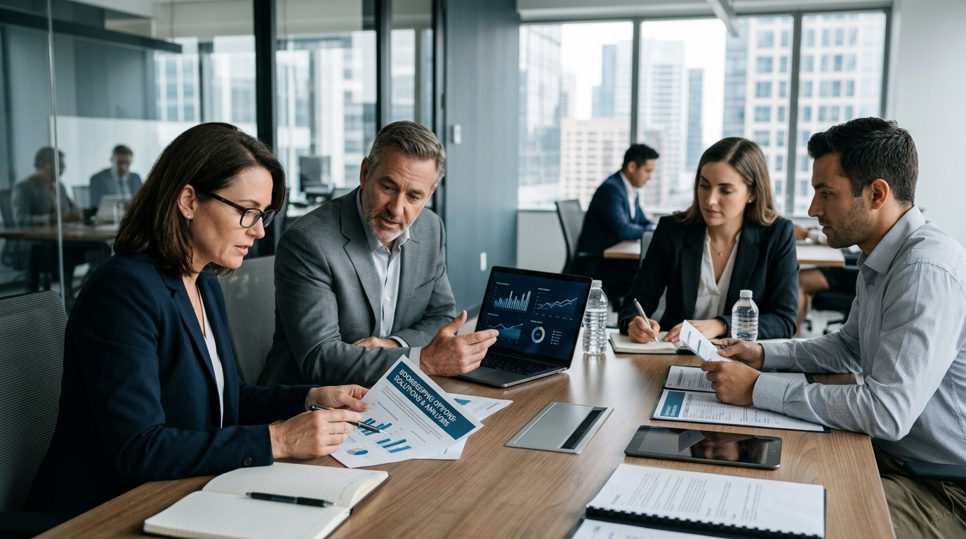 business team evaluating bookkeeping options