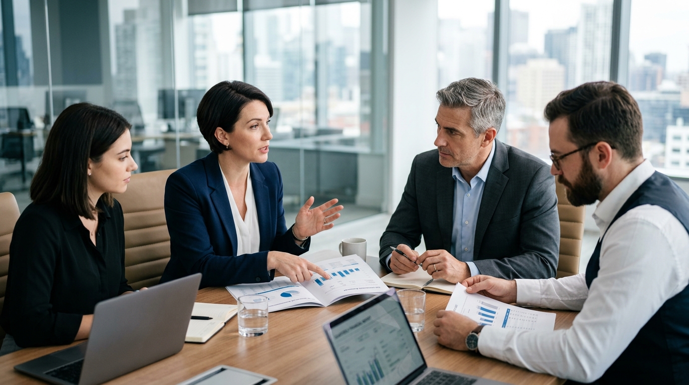 business team discussing financial reports