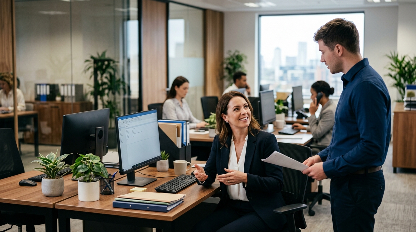 property management office with staff