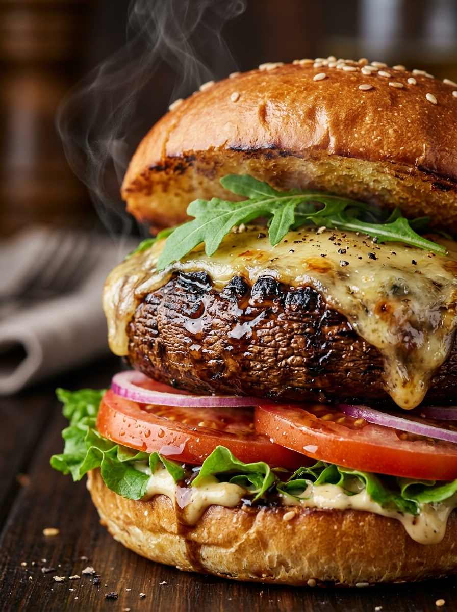 Best Portobello Mushroom Burger Recipe (30 Min) closeup detail