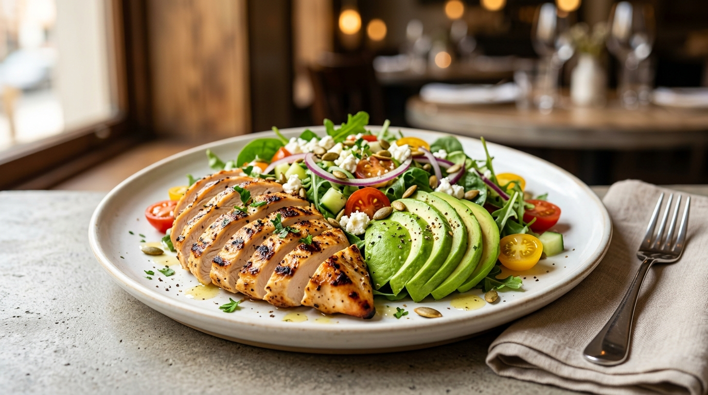 Grilled Chicken Avocado Salad Recipe - Fresh & Easy plated