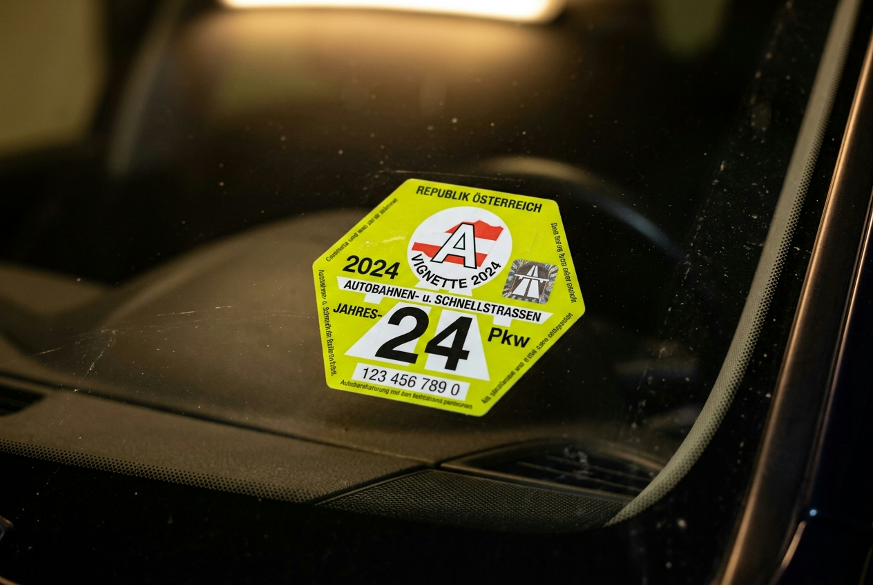Österreichische Autobahnvignette – Klebevignette auf Windschutzscheibe