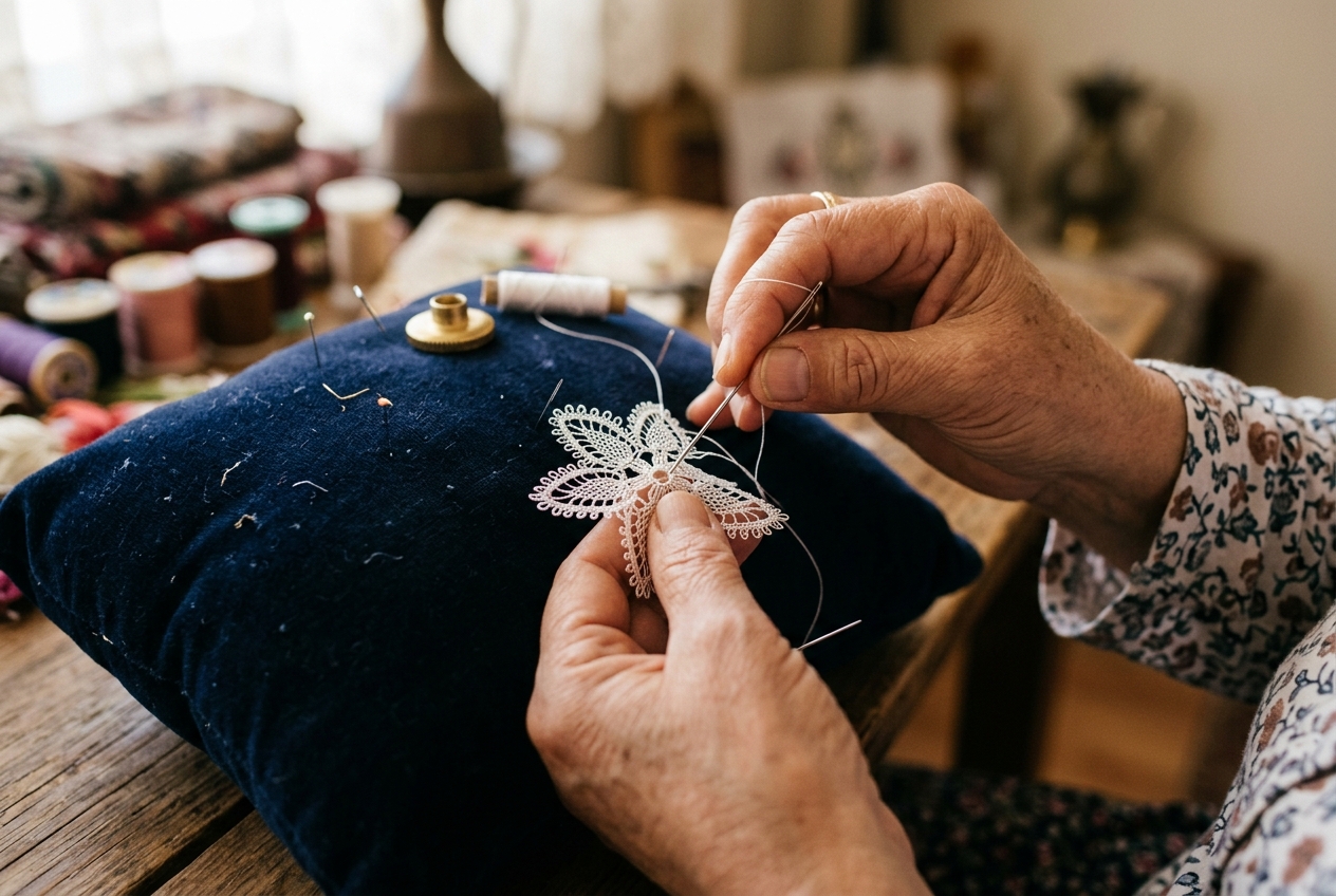 Making Needle Lace Flowers Step by Step