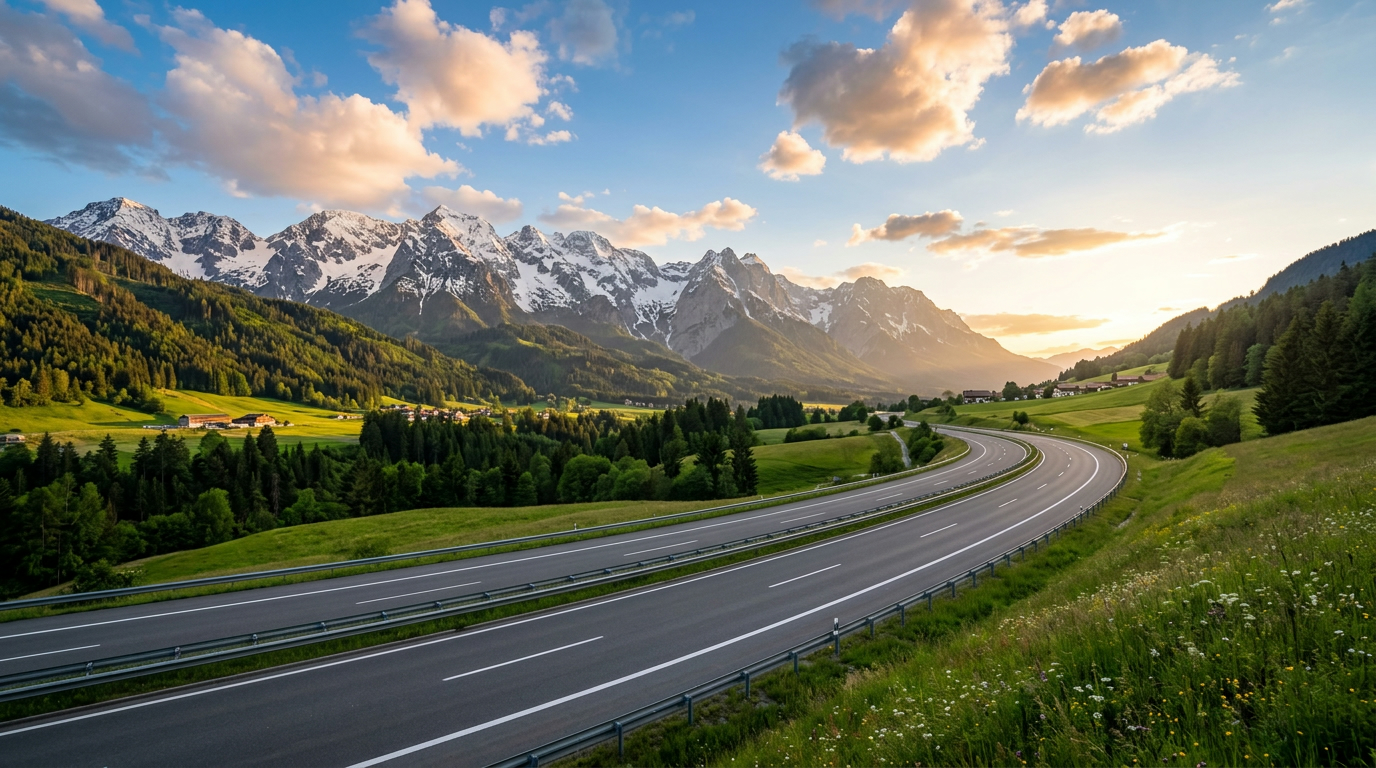 Autobahn mit Alpenkulisse