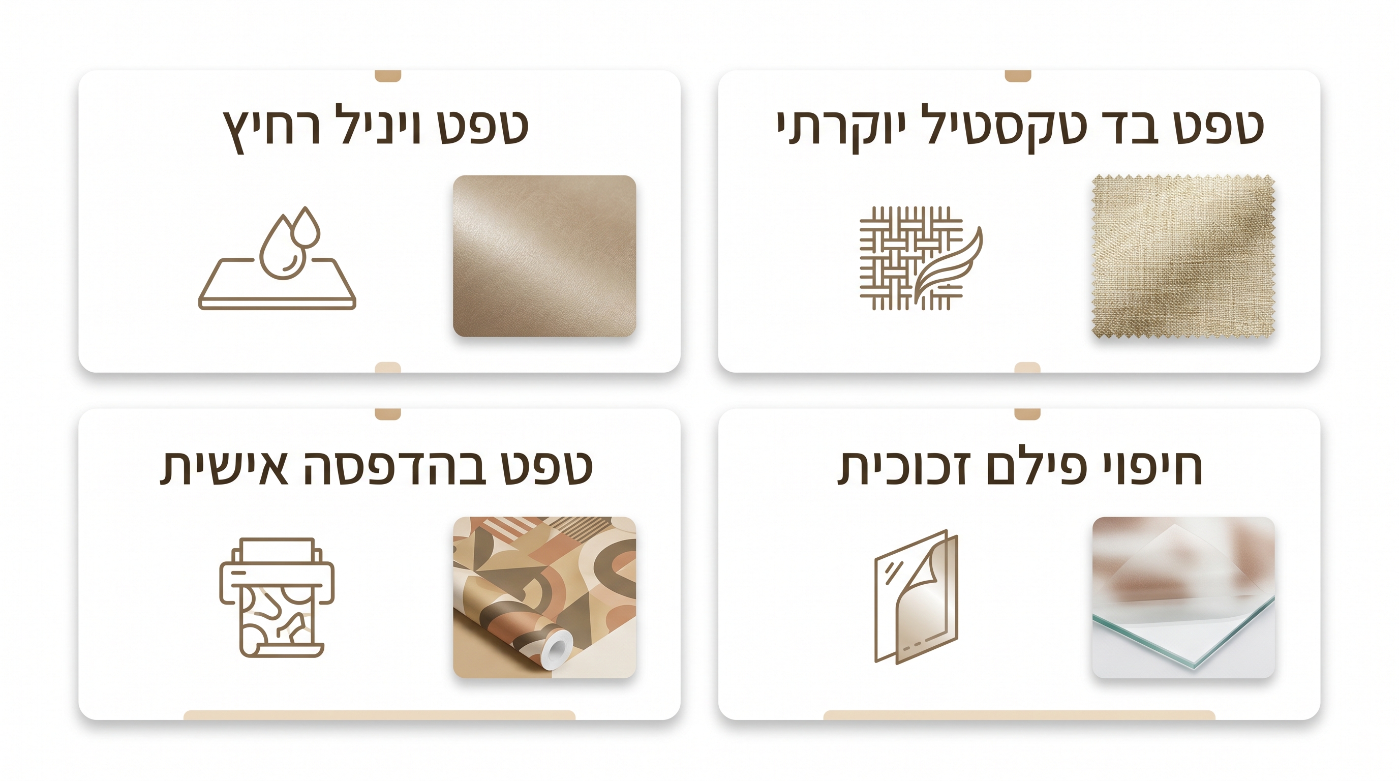 השוואת סוגי טפטים לחדר ישיבות - ויניל, טקסטיל ומודפס