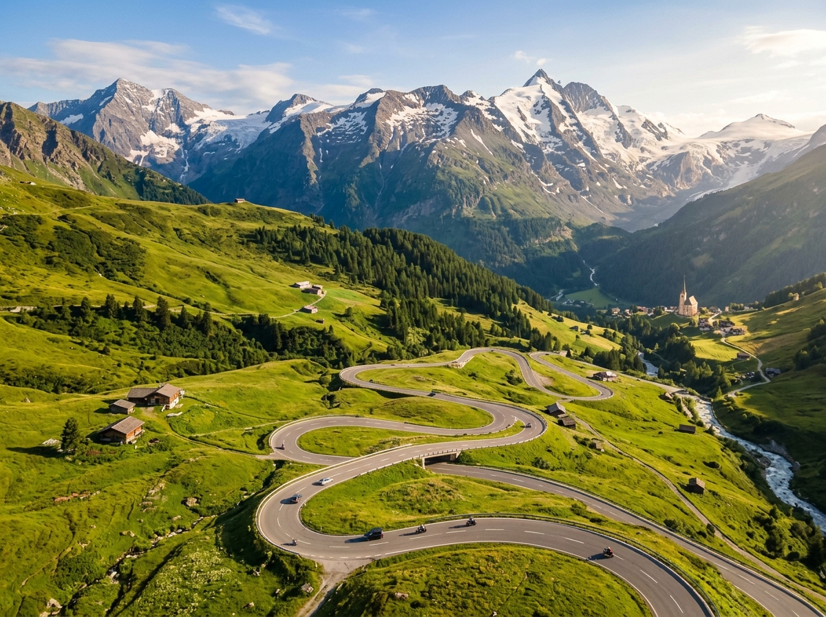 Kurvenreiche Alpenstraße in Österreich