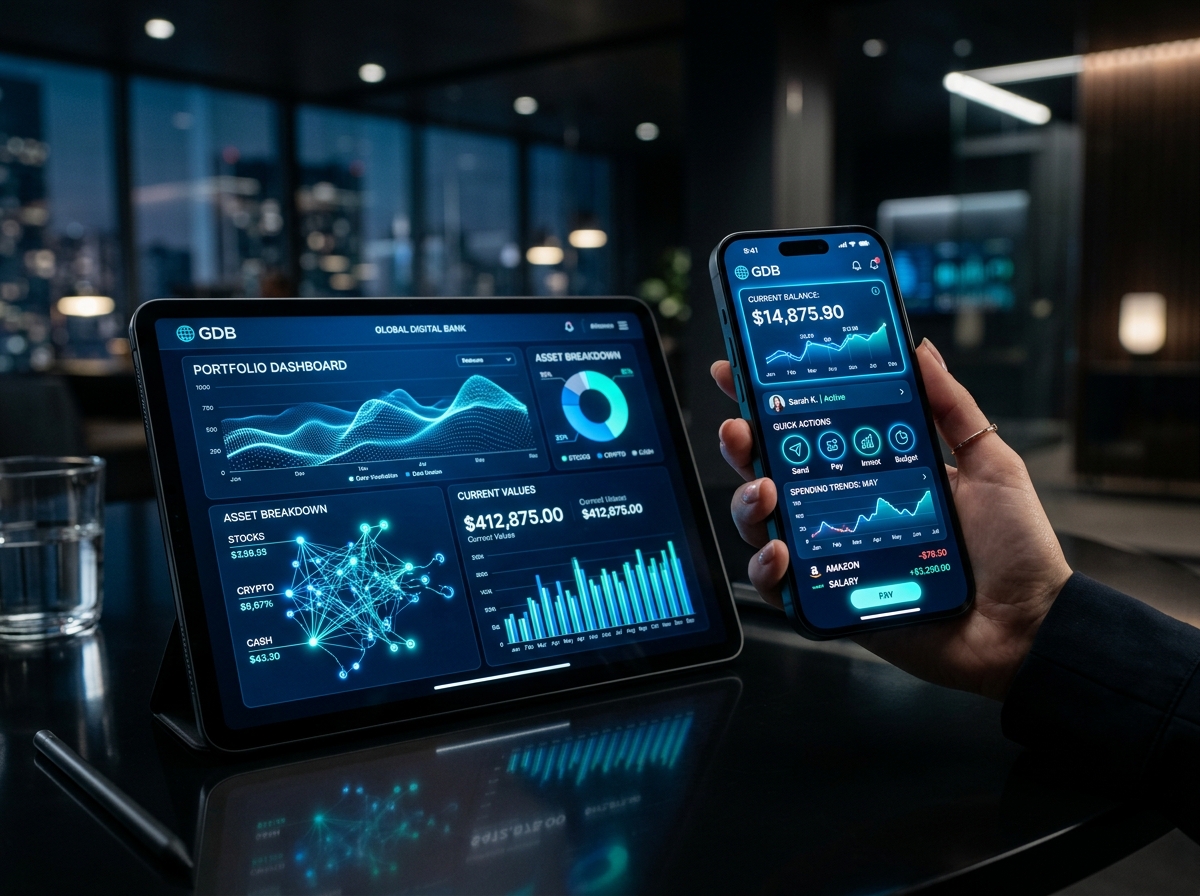 Neo-banking digital interface visualization