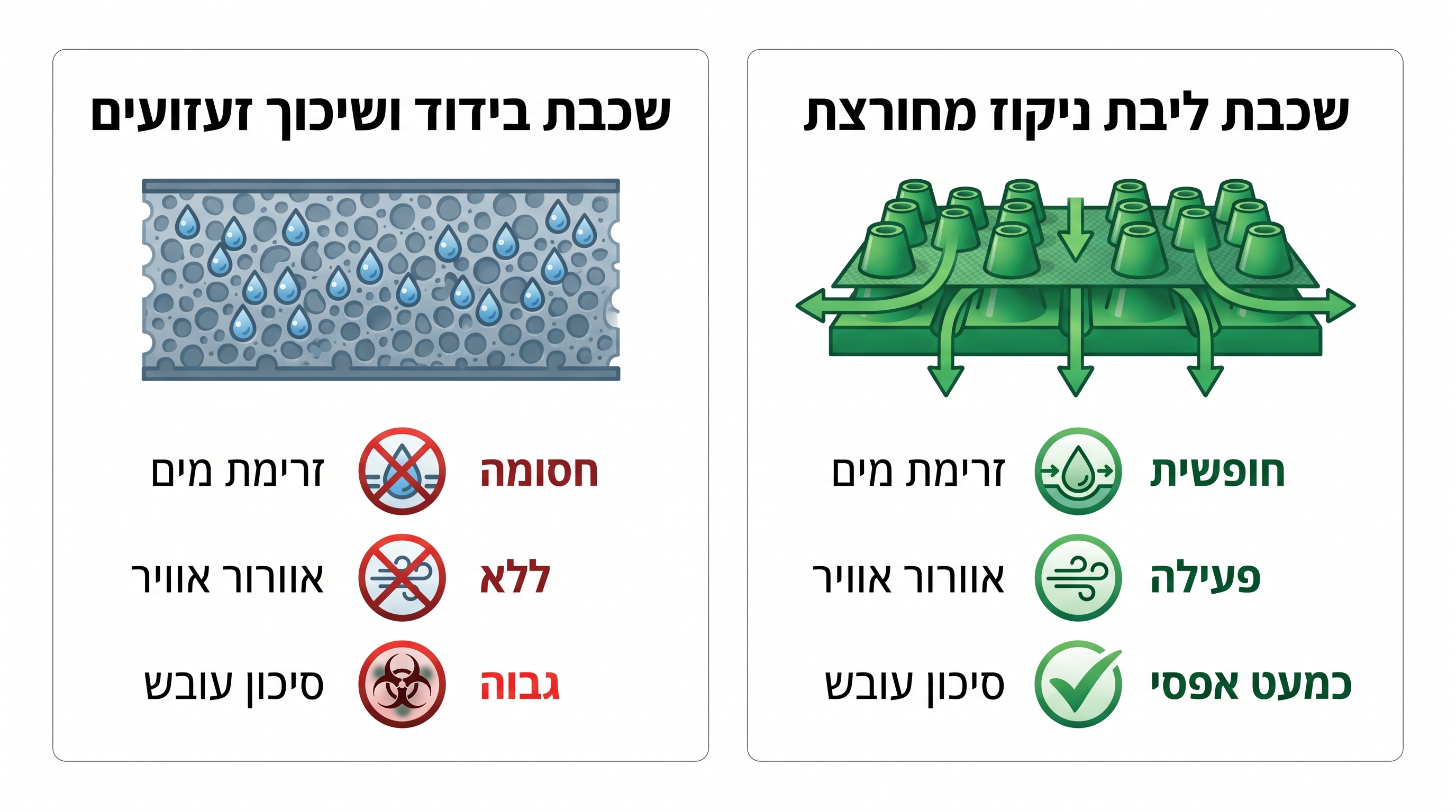חתך רוחב של שכבות תשתית לדשא סינטטי על בטון