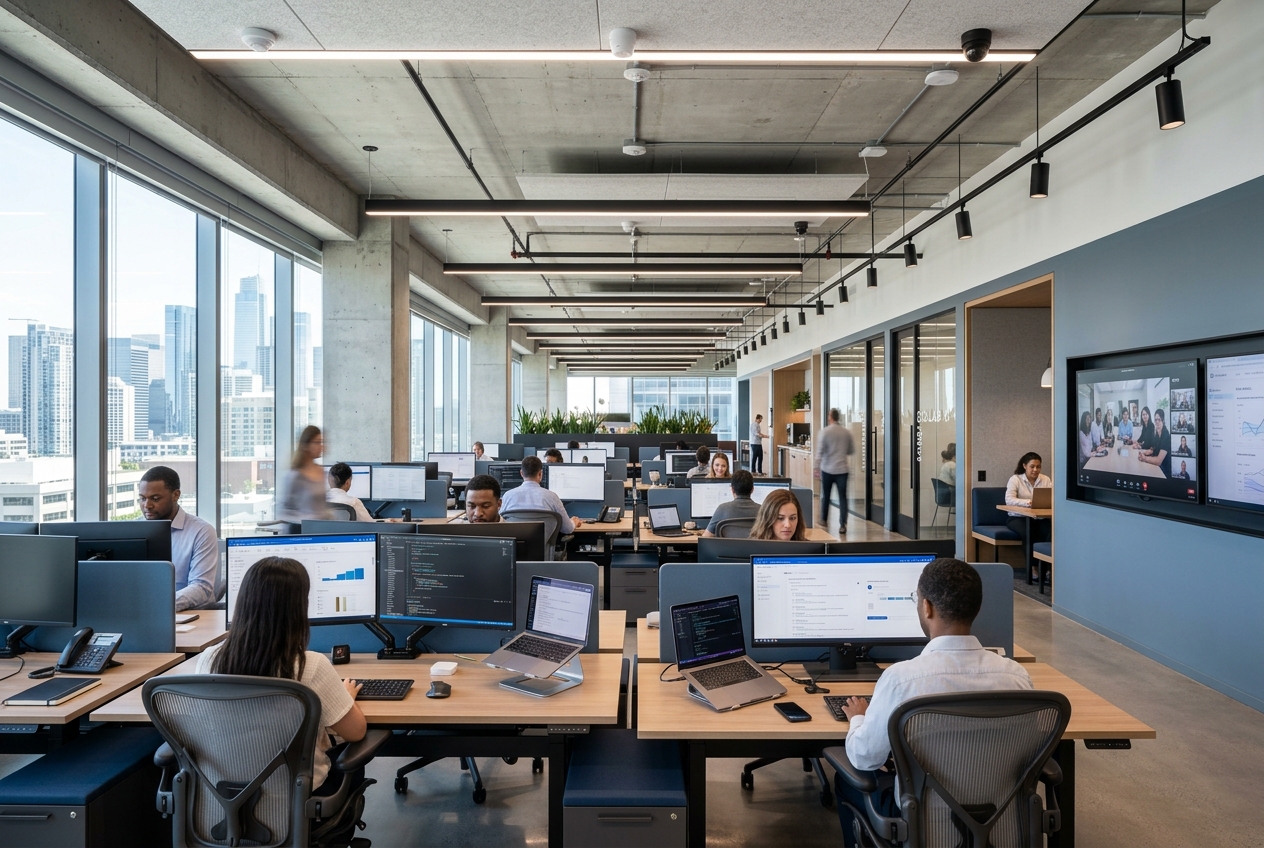 Technology-enabled open-plan American office