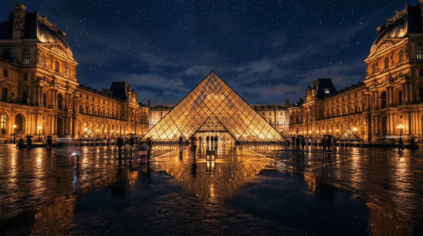 La pyramide du Louvre de nuit