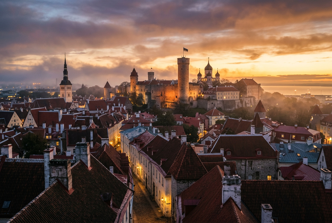 Toompea Castle at dusk, Tallinn Old Town