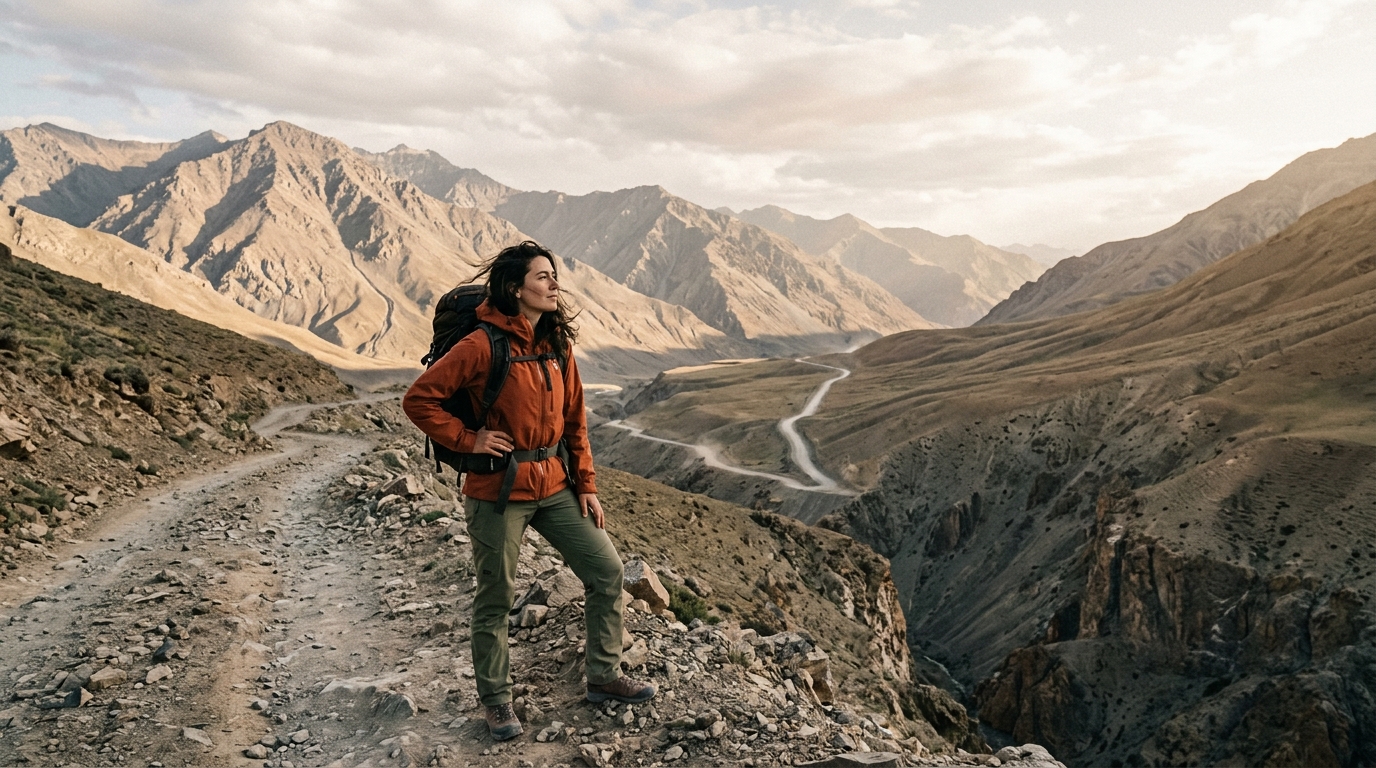 Madinahon on a mountain trail in Tajikistan