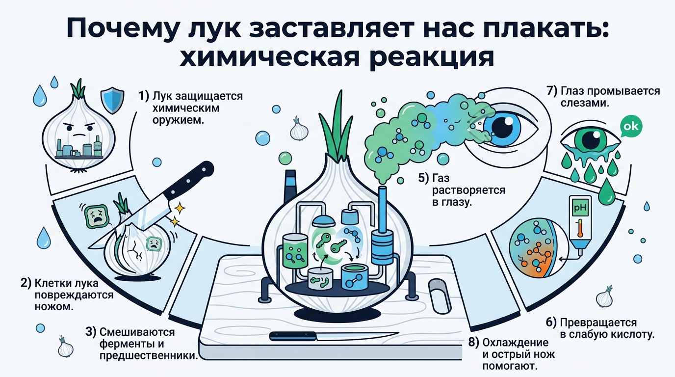 Инфографика: как лук вызывает слёзы и как этого избежать.
