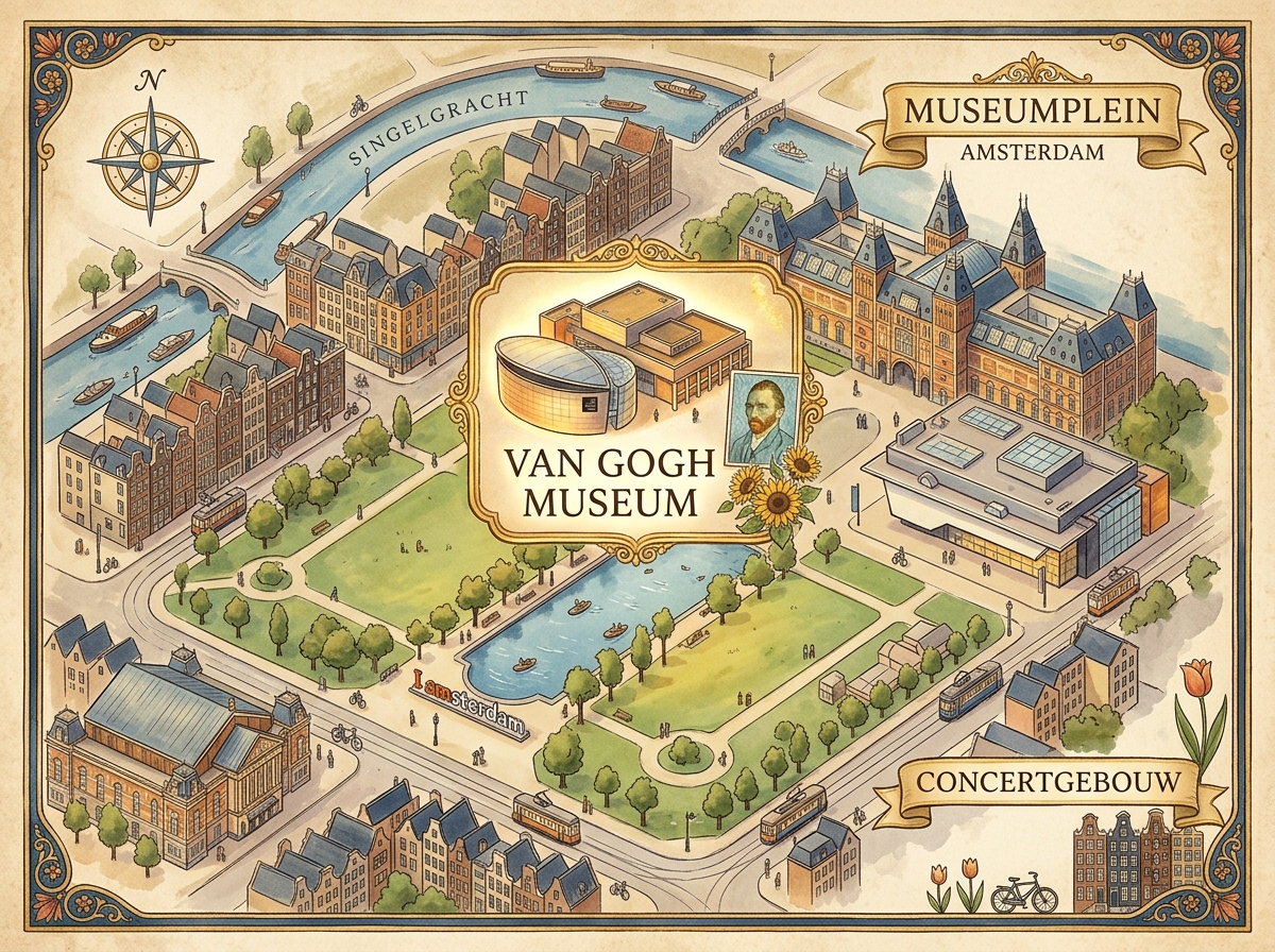 Locatie van het vangoghrnuseum op Museumplein Amsterdam