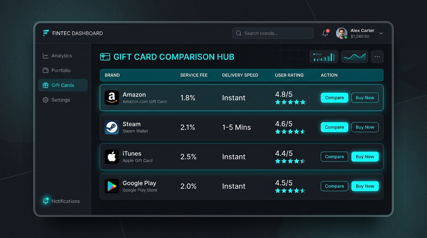 cruptorefills gift card comparison dashboard