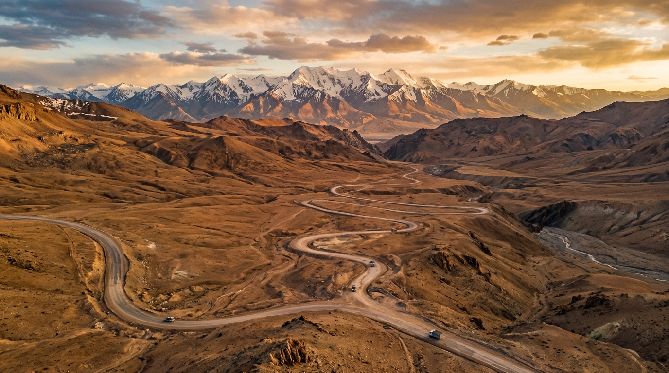 The Pamir Highway at golden hour