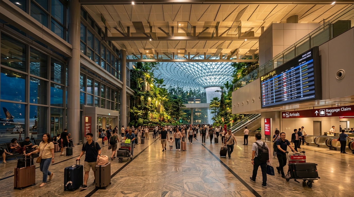 Singapore Changi Airport arrivals hall — start your connectivity journey here