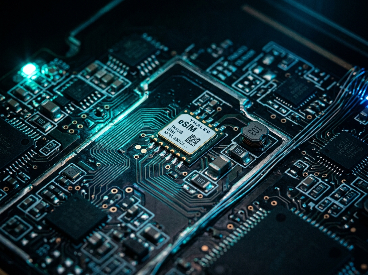 eSIM chip embedded on smartphone motherboard
