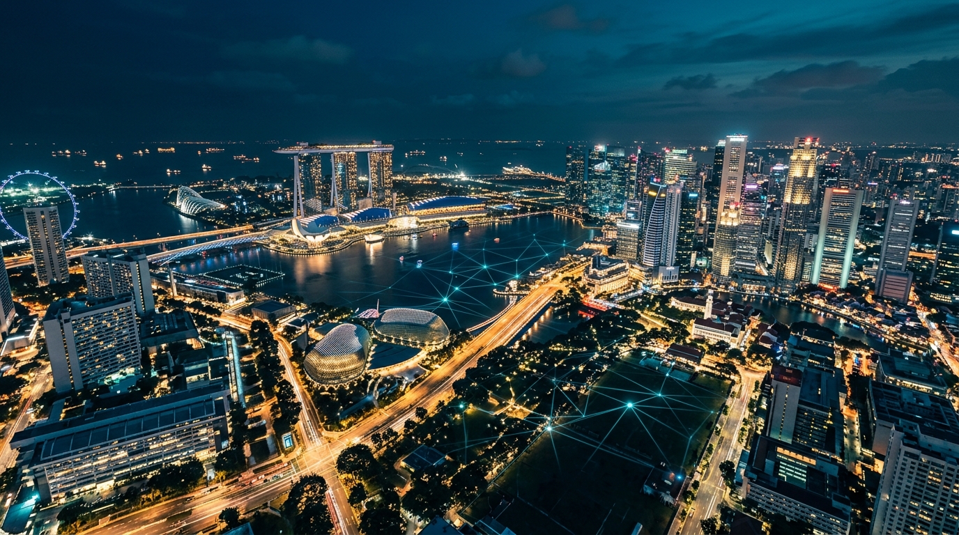 Singapore 5G coverage areas aerial night view