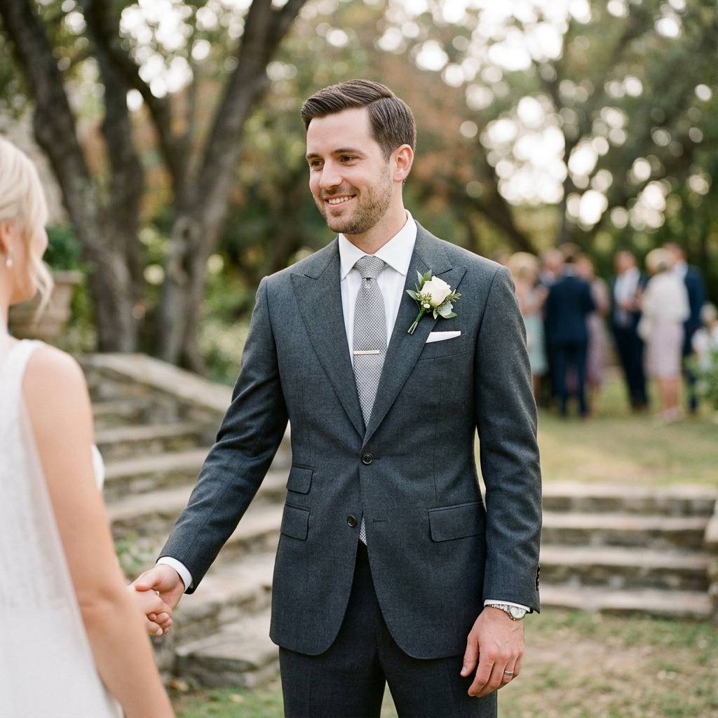 Charcoal Wool Groom Suit