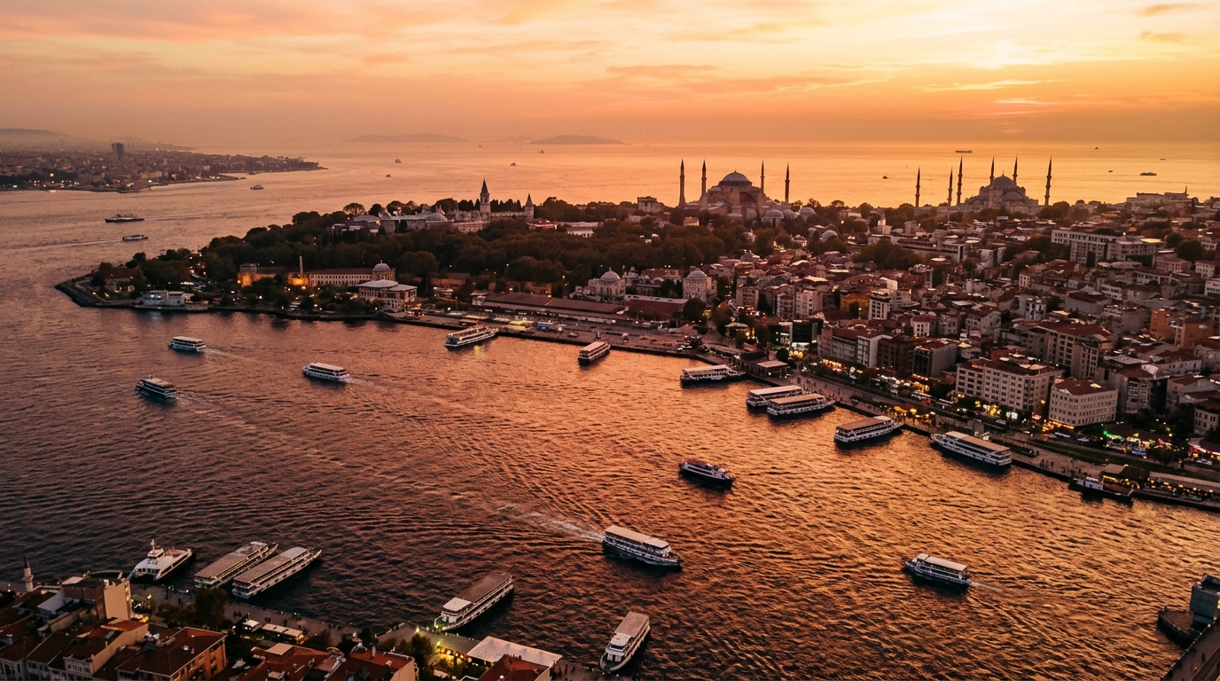 Istanbul skyline at golden hour