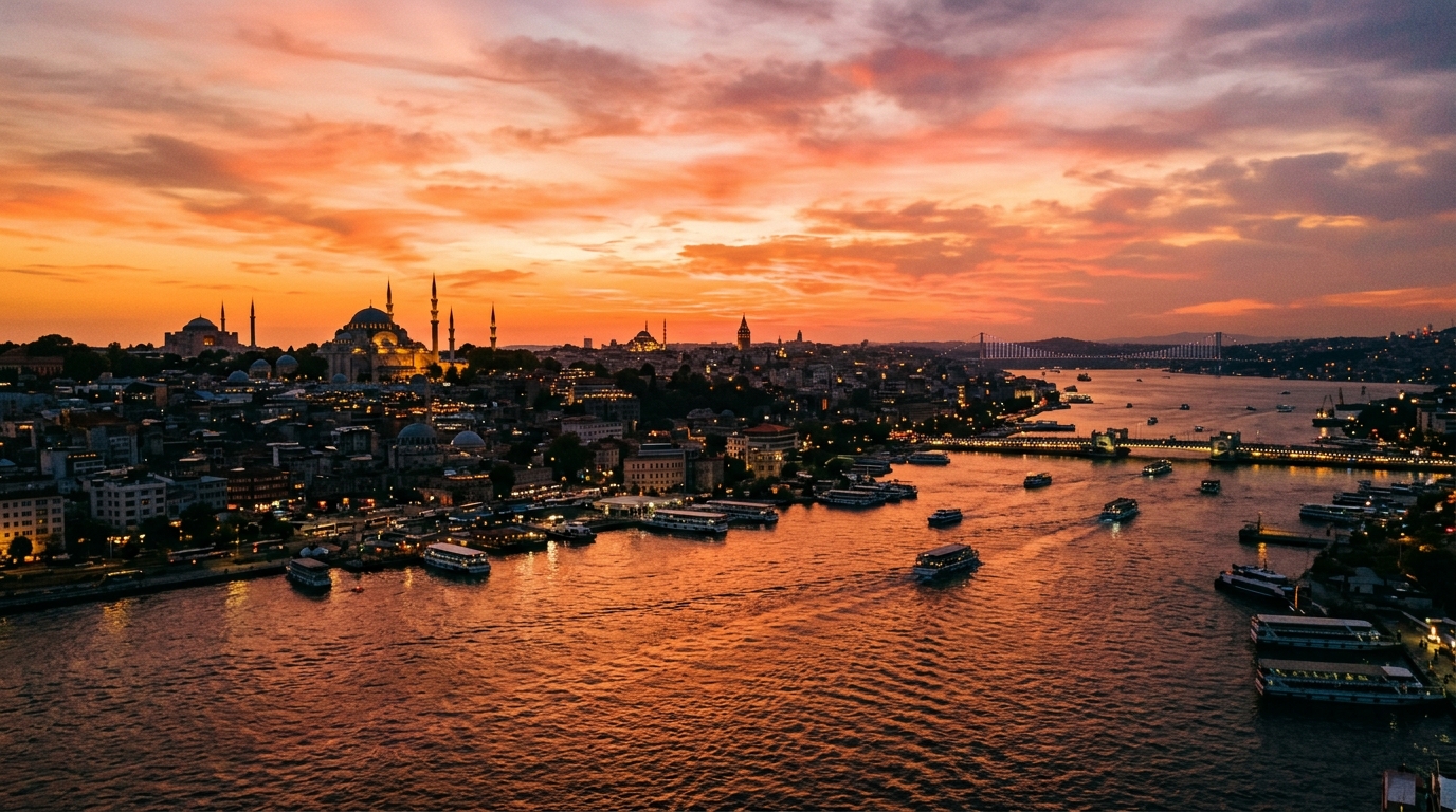 Istanbul skyline at golden hour