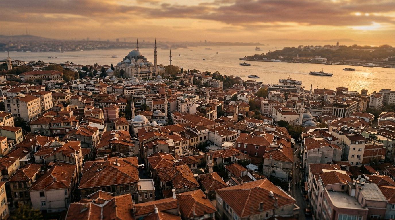 Istanbul rooftops at golden hour