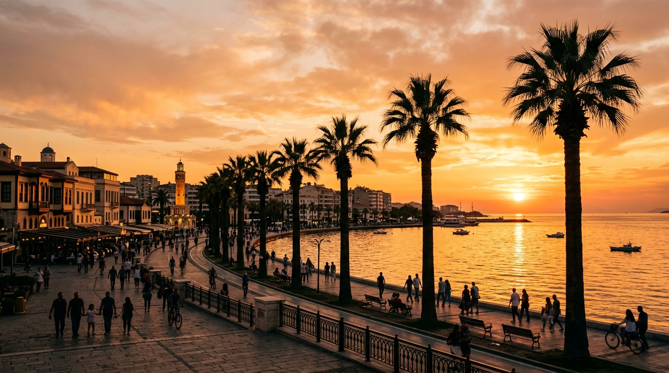 Izmir coastline at golden hour