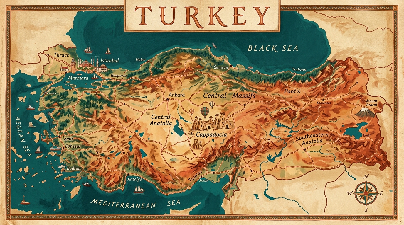 Illustrated map of Turkey's regions