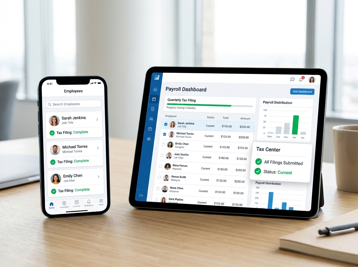 One-click payroll and tax filing interface