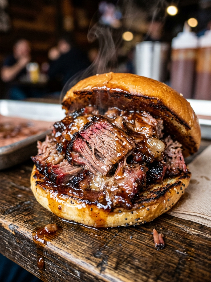 Texas Chopped Beef Sandwich Recipe: Smoky BBQ Perfection closeup detail